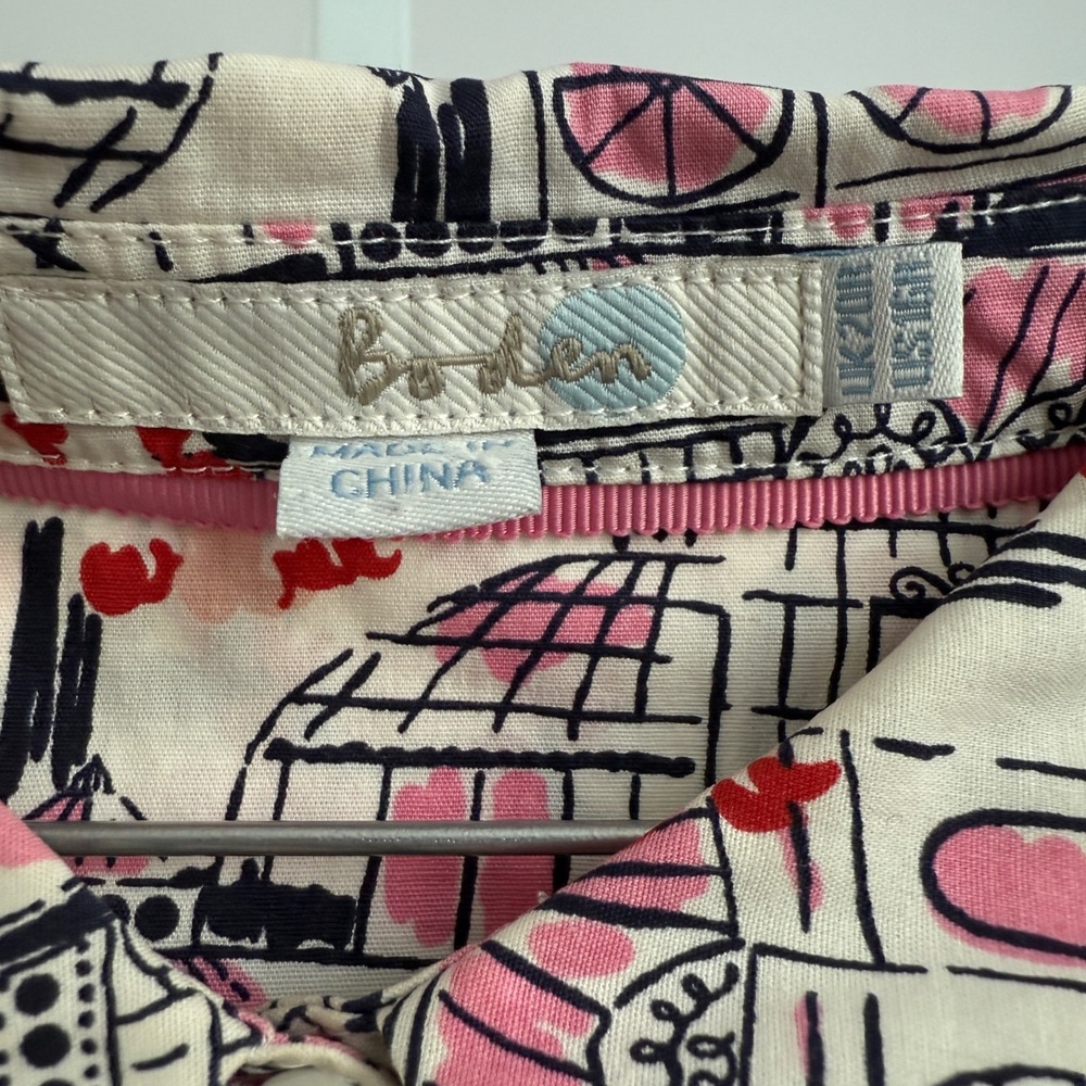 Boden Cotton Paris Print Quirky Art to Wear Belted Collared Shirt Dress 16 Pink - Picture 4 of 8
